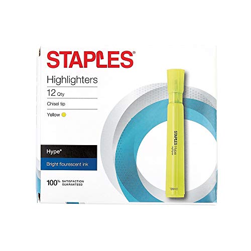 STAPLES 2072174 Hype Tank Highlighters Chisel Yellow 12/Pk (29203)