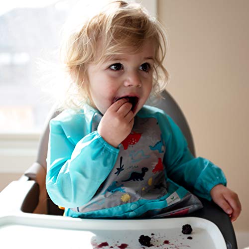 green sprouts Easy-wear Long Sleeve Bib | Waterproof Protection | Flipped Pocket, Soft Material, Easy Clean Smock