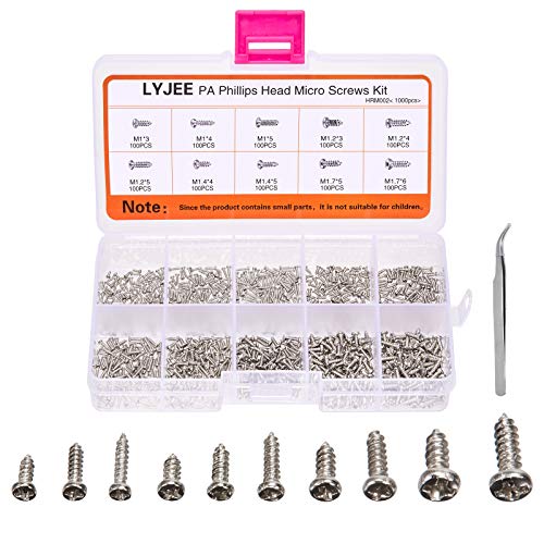 newlng 1200pcs Small Screws Phillips Flat Head Cross Self Tapping Tiny Screw Cabinet Electronic Accessories Screw Multifunctional DIY Micro