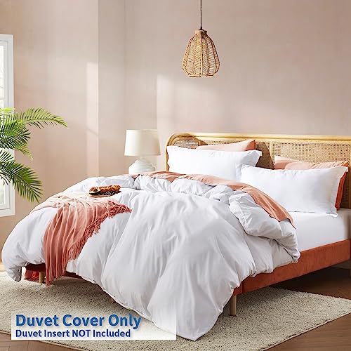 Nestl White Duvet Cover Queen Size - Soft Double Brushed Queen Duvet Cover Set, 3 Piece, with Button Closure, 1 Duvet Cover 90x90 inches and 2 Pillow Shams