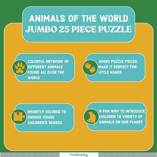 Mudpuppy Animals Of The World - Jumbo 25 Piece Jigsaw Floor Puzzle Featuring Lions, Elephants, and More!
