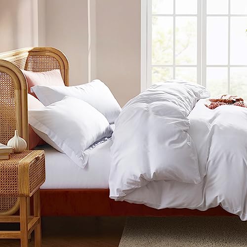 Nestl White Duvet Cover Queen Size - Soft Double Brushed Queen Duvet Cover Set, 3 Piece, with Button Closure, 1 Duvet Cover 90x90 inches and 2 Pillow Shams