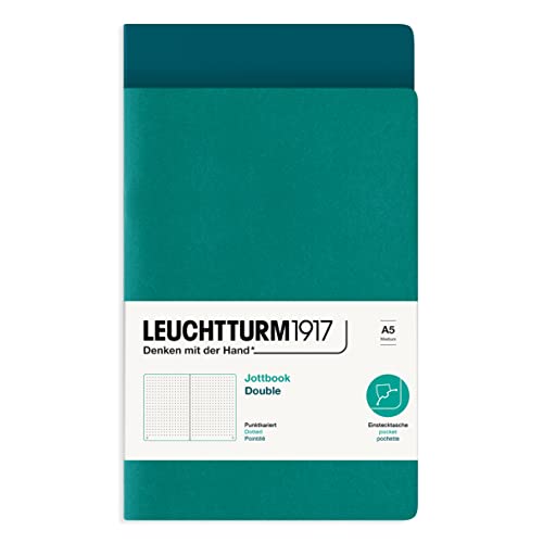 LEUCHTTURM1917 Jottbook Double Pack (Emerald & Pacific Green) - Dotted Medium (A5) - 59 Numbered Pages Each