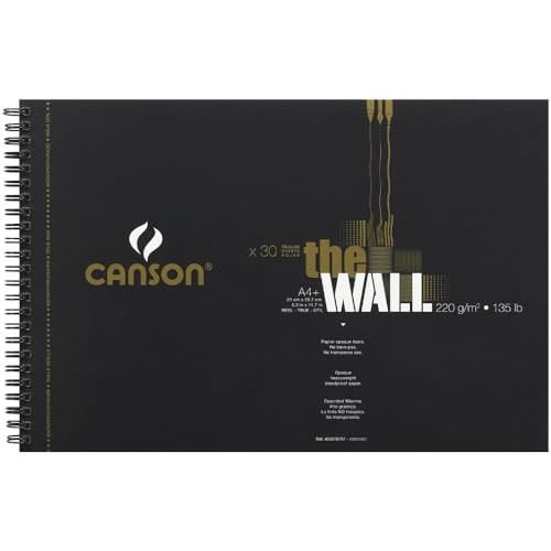 CANSON The Wall Marker 200gsm A4 Paper, Extra Smooth, Spiral Pad Short Side, 30 White Sheets, Ideal for Professional Artists & Illustrators