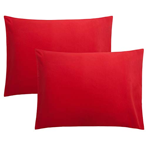 FLXXIE 2 Pack Microfiber Standard Pillow Cases, 1800 Super Soft Pillowcases with Envelope Closure, Wrinkle, Fade and Stain Resistant Pillow Covers, 20x26, Red