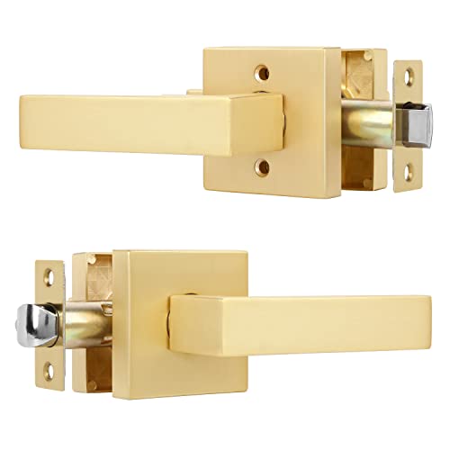 1 Pack,Closet/Hall Lever Handle Lock Stain Brass Finish-Heavy Duty Door Lock Handle in Stain Brass for Passage Door