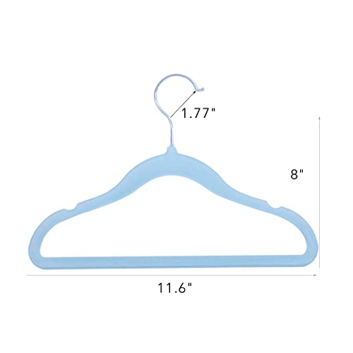 veeyidd Kids Velvet Clothes Hangers, Non Slip Baby Hangers Blue(11.6" Inch - 40 Pack)