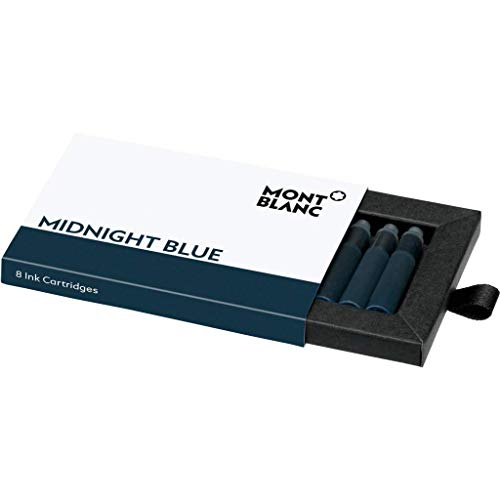 Montblanc Ink Cartridges Midnight Blue 105195 – Short International Standard Fountain Pen Refills in Blue-Black – 8 Pen Cartridges