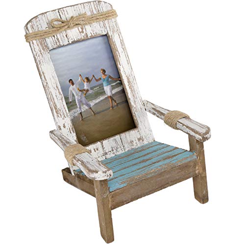 EXCELLO GLOBAL PRODUCTS Beach Chair Photo Frame: Holds 4x6 Vertical Photo. Rustic Picture for Tabletop Display with Nautical Beach Themed Home Decor