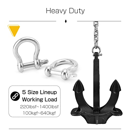 AMYSPORTS Heavy Duty Chain Shackle Stainless Lifting Load Pin Shackle Anchor Bow Marine Ring Shackles Steel Screw Outdoor M10 1400lbsf 2pcs