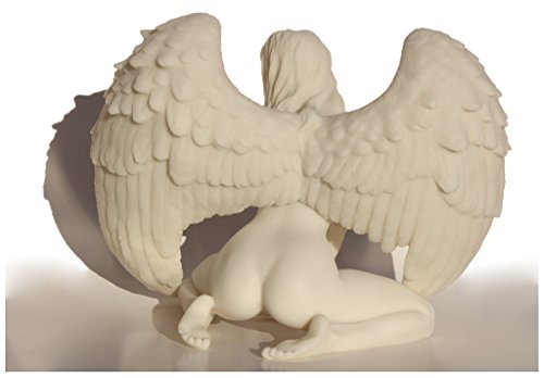 6.88 Inch Winged Nude Female Kneeling with Hands in Front, White