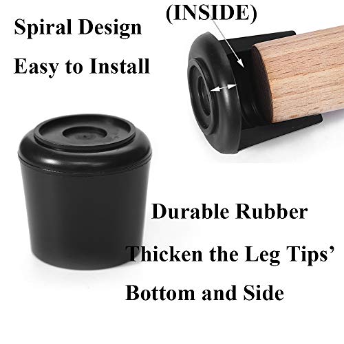 Furnigear Chair Leg Tips Caps Non-Slip Rubber Leg Tips 1-1/8” Inner Diameter Chair Leg Floor Protectors Round Black, 8 Pack