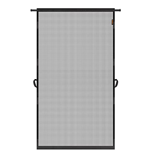 MAGZO Hanging Screen Door, Fits Door Size 36" x 82" (Curtain Size 38'' x 83''), Durable Fiberglass Screen Door Mesh with Tension Rod&Hook&Loop (One Piece Can be Installed in 2 Ways), Weighted Bottom