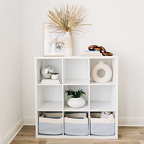 OrganiHaus Blue Blanket Basket Living Room 3-Pack | Shoe Basket | Woven Baskets for Storage | Towel Baskets for Bathroom | Cotton Rope Baskets for Storage | Decorative Nursery Storage Basket