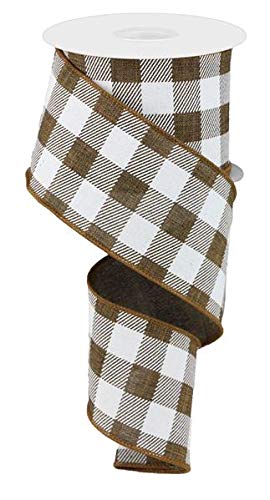 Plaid Check Wired Edge Ribbon - 10 Yards (Brown, White, 2.5")