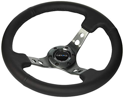 NRG Innovations RST-006GM Reinforced Steering Wheel (350mm Sport Steering Wheel (3" Deep) - Gun Metal Spokewith Round holes/Black Leather)