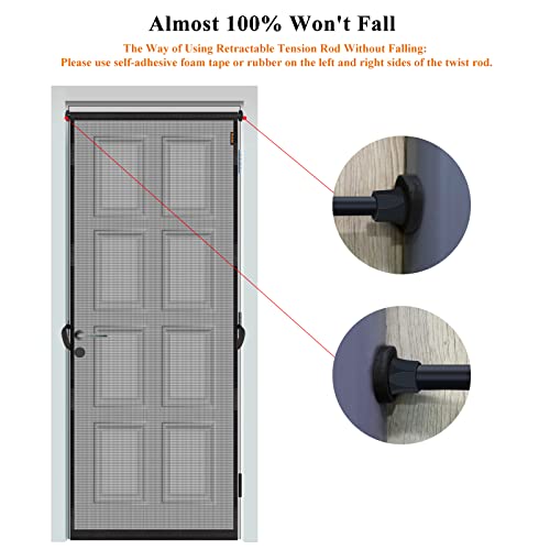 MAGZO Hanging Screen Door, Fits Door Size 36" x 82" (Curtain Size 38'' x 83''), Durable Fiberglass Screen Door Mesh with Tension Rod&Hook&Loop (One Piece Can be Installed in 2 Ways), Weighted Bottom