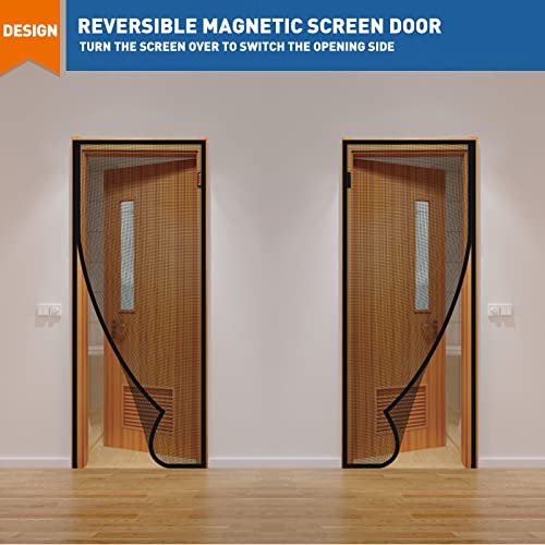 MAGZO Magnetic Screen Door Fits Door Size 38 x 82 Inches, Screen Size 40 x 83 Inch Reinforced Side Opening Mesh Curtain Polyester Heavy Duty Screen with Full Frame Hook&Loop-Black