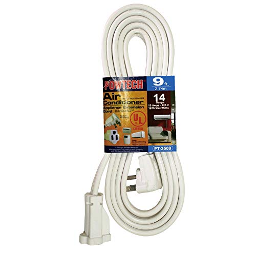 POWTECH Heavy Duty 9 FT Air Conditioner and Major Appliance Extension Cord UL Listed 14 Gauge, 125V, 15 Amps, 1875 Watts Grounded 3-PRONGED Cord