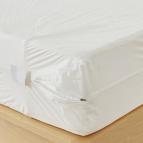 Bargoose Home Textiles, Inc. | Zippered Full Mattress Cover | Vinyl Bed Protector | Waterproof Material | Premium Box Spring Encasement | Guards from Liquids & More | Brushed Silk Finish (9" Deep)