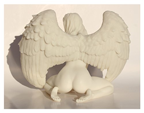 6.88 Inch Winged Nude Female Kneeling with Hands in Front, White