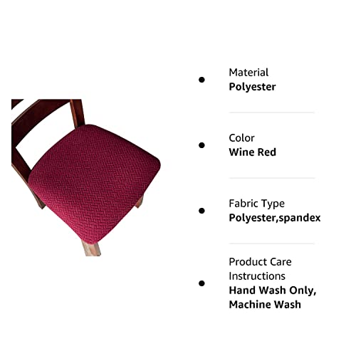 Genina Seat Covers for Dining Room Chair Seat Slipcovers Kitchen Chair Covers (Wine Red, 4 Pcs)