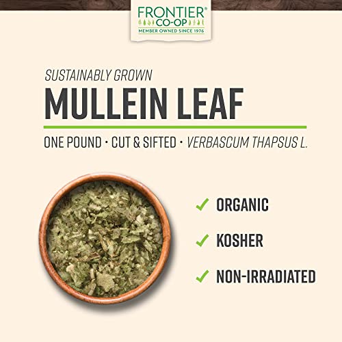 Frontier Co-op Dried Mullein Leaf, Cut & Sifted, Certified Kosher | 16 oz. Bulk Bag | Urtica dioica L. | Mullein Tea Loose Leaf to Make Tea Bags, Mullein Leaf Tea, Mullein Gummies, Extract, Capsules