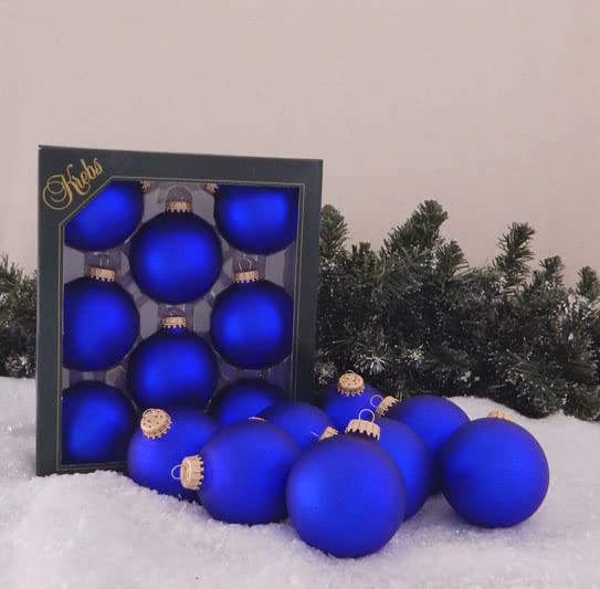 Christmas By Krebs Christmas Tree Ornaments - 67mm / 2.625" [8 Pieces] Designer Glass Balls from Handmade Seamless Hanging Holiday Decorations for Trees (Velvet Royal Blue)