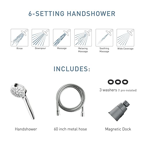 Moen Engage Chrome Magnetix 3.5-Inch Six-Function Handheld Showerhead with Magnetic Docking System, 26100