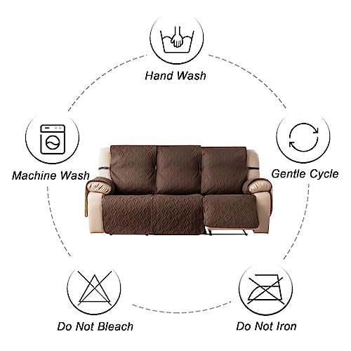 Genina Waterproof Recliner Sofa Cover 3 Seat Non-Slip, Reclining Sofa Cover for 3 Cushion Couch, Furniture Protector Couch Cover with Elastic Straps for Pets, Dogs (Chocolate, Recliner Sofa)