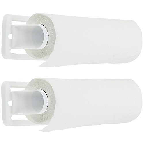 DecorRack Wall Mount Paper Towel Holder for Kitchen and Bath, Flexible Shatterproof -BPA Free- Plastic, Vertical or Horizontal Mount, Under Cabinet Folding Dispenser, Includes 2 Screws, White (2 Pack)