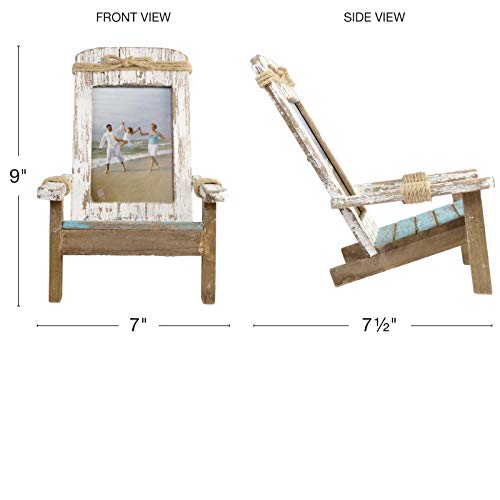 EXCELLO GLOBAL PRODUCTS Beach Chair Photo Frame: Holds 4x6 Vertical Photo. Rustic Picture for Tabletop Display with Nautical Beach Themed Home Decor