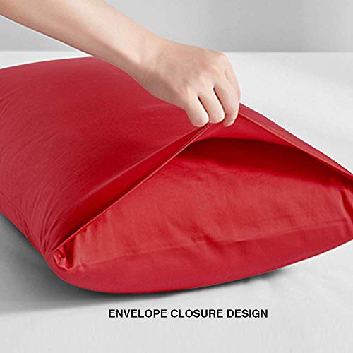 FLXXIE 2 Pack Microfiber Standard Pillow Cases, 1800 Super Soft Pillowcases with Envelope Closure, Wrinkle, Fade and Stain Resistant Pillow Covers, 20x26, Red