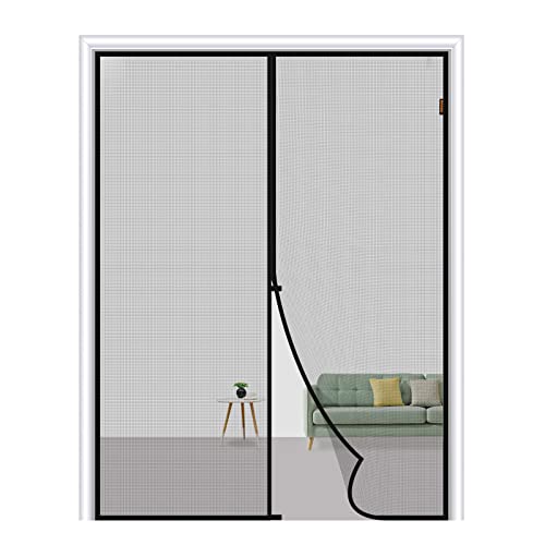 MAGZO Magnetic Screen Door Fit Door Size 72 x 80 Inch, Screen Size 74" x 81" Fiberglass French Door Mesh Curtain with Heavy Duty Hook&Loop-Grey Gray