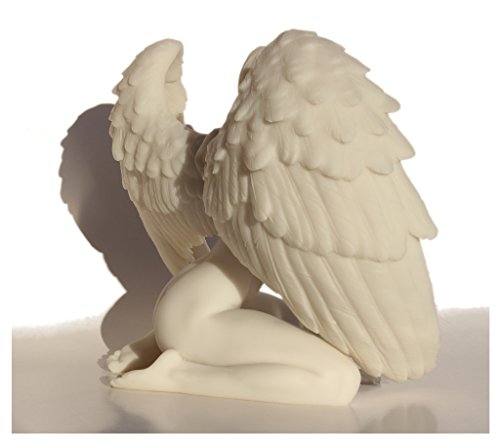 6.88 Inch Winged Nude Female Kneeling with Hands in Front, White