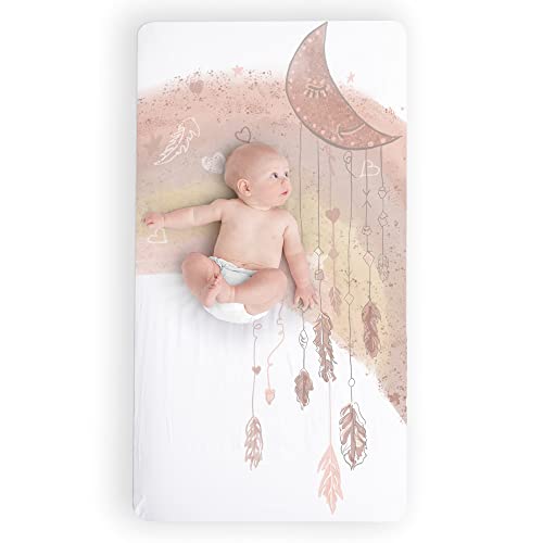 JumpOff Jo - Fitted Crib Sheet, Super Soft Breathable 100% Cotton Baby Crib Sheet for Standard Crib Mattresses and Toddler Beds, 28 in. x 52 in. - Rainbow Dream Catcher