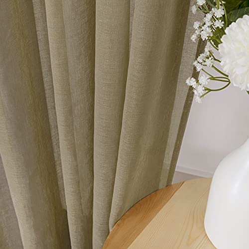 Tollpiz Short Sheer Curtain Linen Textured Living Room Curtains Sheer Light Filtering Rod Pocket Voile Curtain for Bedroom, 42 x 54 inches Long, Taos Taupe, Set of 2 Panels