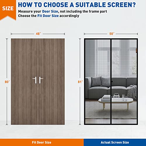 MAGZO Magnetic Screen Door Fit Door Size 48 x 80 Inch, Screen Size 50" x 81" Strong Magnets Door Mesh, Reinforced Fiberglass Door Net for Patio Door, Front Door, Gray