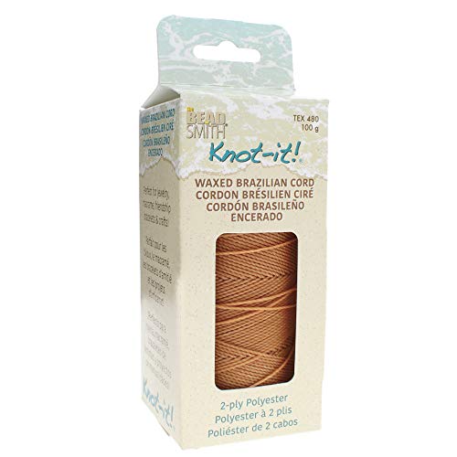 The Beadsmith Knot It Waxed Polyester Cord, 1mm Diameter, 144 Meter Spool (472 feet) (Tan)