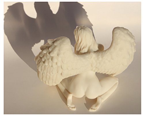 6.88 Inch Winged Nude Female Kneeling with Hands in Front, White