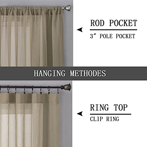 Tollpiz Short Sheer Curtain Linen Textured Living Room Curtains Sheer Light Filtering Rod Pocket Voile Curtain for Bedroom, 42 x 54 inches Long, Taos Taupe, Set of 2 Panels