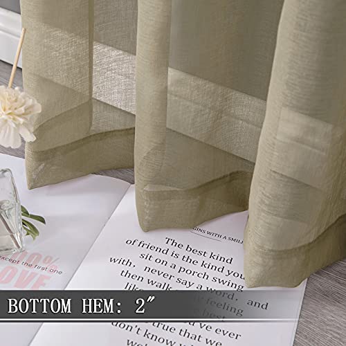 Tollpiz Short Sheer Curtain Linen Textured Living Room Curtains Sheer Light Filtering Rod Pocket Voile Curtain for Bedroom, 42 x 54 inches Long, Taos Taupe, Set of 2 Panels