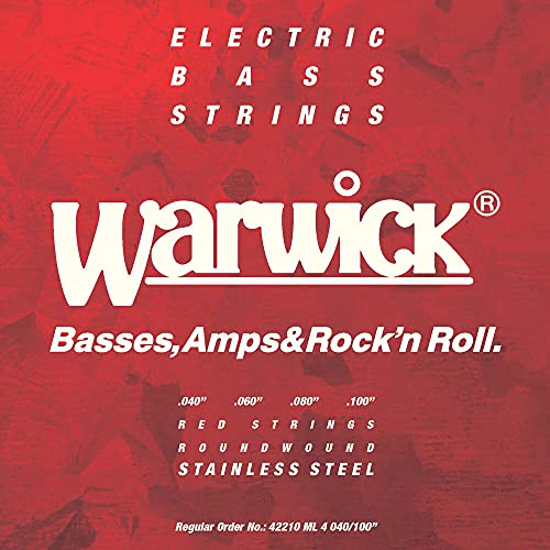 Warwick 42210 Label Stainless Wound Medium Light 4-String Bass Strings, Red