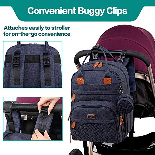BabbleRoo Diaper Bag Backpack - Baby Essentials Travel Tote - Multi function Waterproof Diaper Bag, Travel Essentials Baby Bag with Changing Pad, Stroller Straps & Pacifier Case - Unisex, Navy Blue