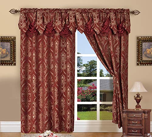 Elegant Comfort Penelopie Jacquard Look Curtain Panel Set, 54 by 84-Inch, Burgundy, Set of 2