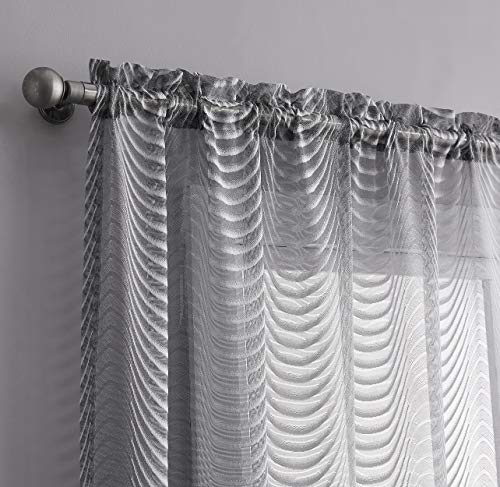 WARM HOME DESIGNS Pair of 2 Silver Color Standard Length 54” Wide by 84” Long Sheer Rod Pocket Curtains Panels with Scalloped Bottom. Affordable Modern Drapes for Living Room or Bedroom. WA Silver 84"