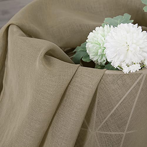 Tollpiz Short Sheer Curtain Linen Textured Living Room Curtains Sheer Light Filtering Rod Pocket Voile Curtain for Bedroom, 42 x 54 inches Long, Taos Taupe, Set of 2 Panels