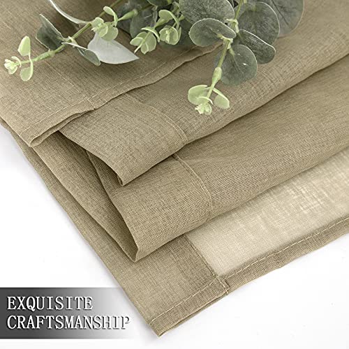 Tollpiz Short Sheer Curtain Linen Textured Living Room Curtains Sheer Light Filtering Rod Pocket Voile Curtain for Bedroom, 42 x 54 inches Long, Taos Taupe, Set of 2 Panels