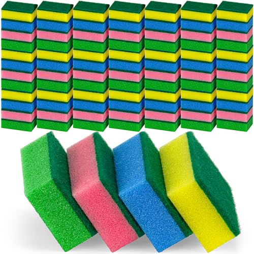 DecorRack 80 Cleaning Scrub Sponges for Kitchen, Dishes, Bathroom, Car Wash, Heavy Duty Scour Dish Pad, Assorted Colors (Pack of 80)