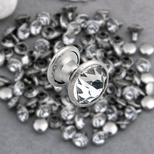 RUBYCA 5mm 200 Sets Cz White Clear Crystal Rapid Rivets Silver Color Spots Studs Double Cap for DIY Leather-Craft